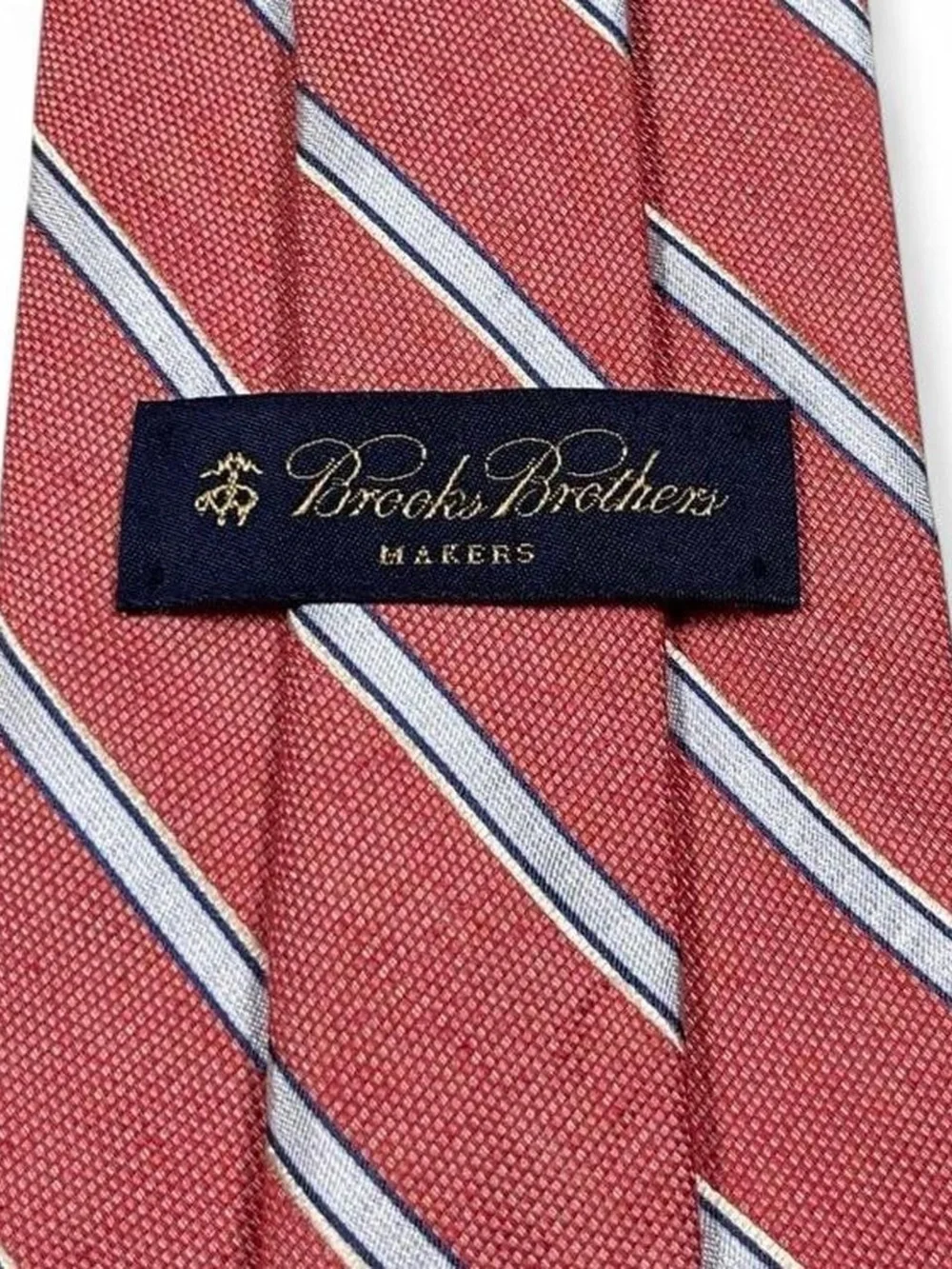 Brooks Brothers Linen/Silk Italian Fabric Orange Striped Tie Hand Made in USA